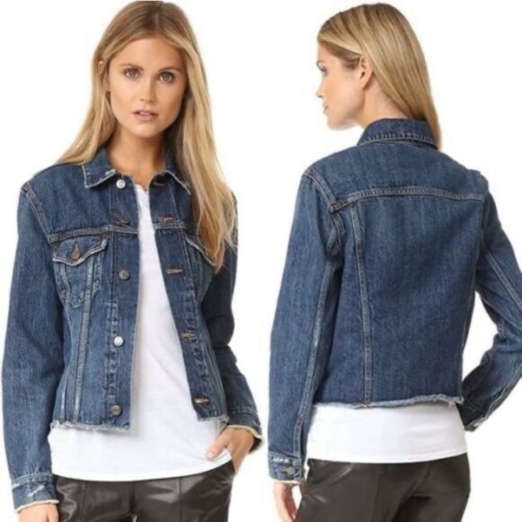 VINCE Raw Edge Denim Jacket in Engineer Large distressed - Picture 1 of 7